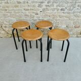 Set of 4 wooden and metal school stools