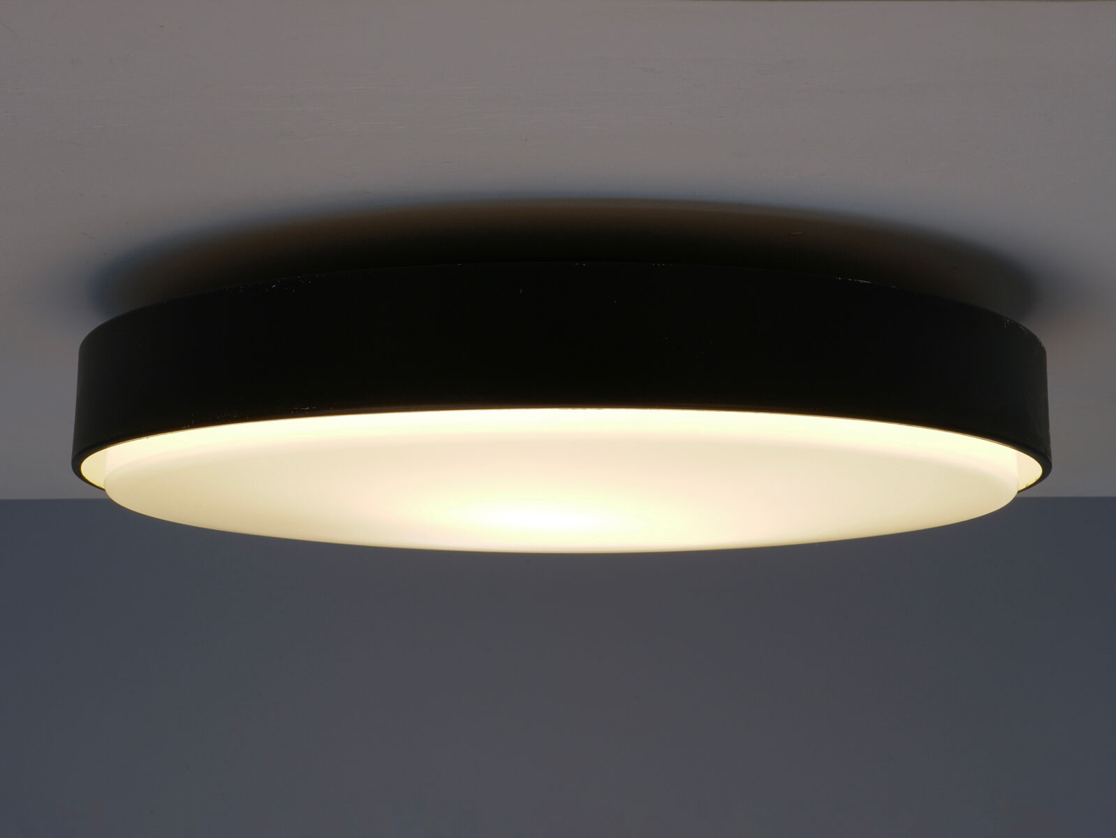 Large ceiling lamp in glass and metal circa 1960