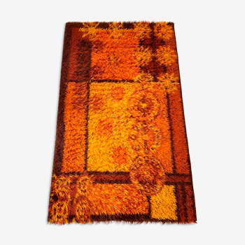 Original Scandinavian Square Pattern Rya Rug by Ege Taepper, 1960s, Denmark 96x161cm