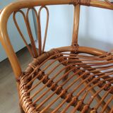 Rattan bench with vintage footrest