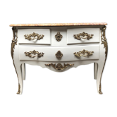 Curved chest of drawers white patina above marble louis XV style