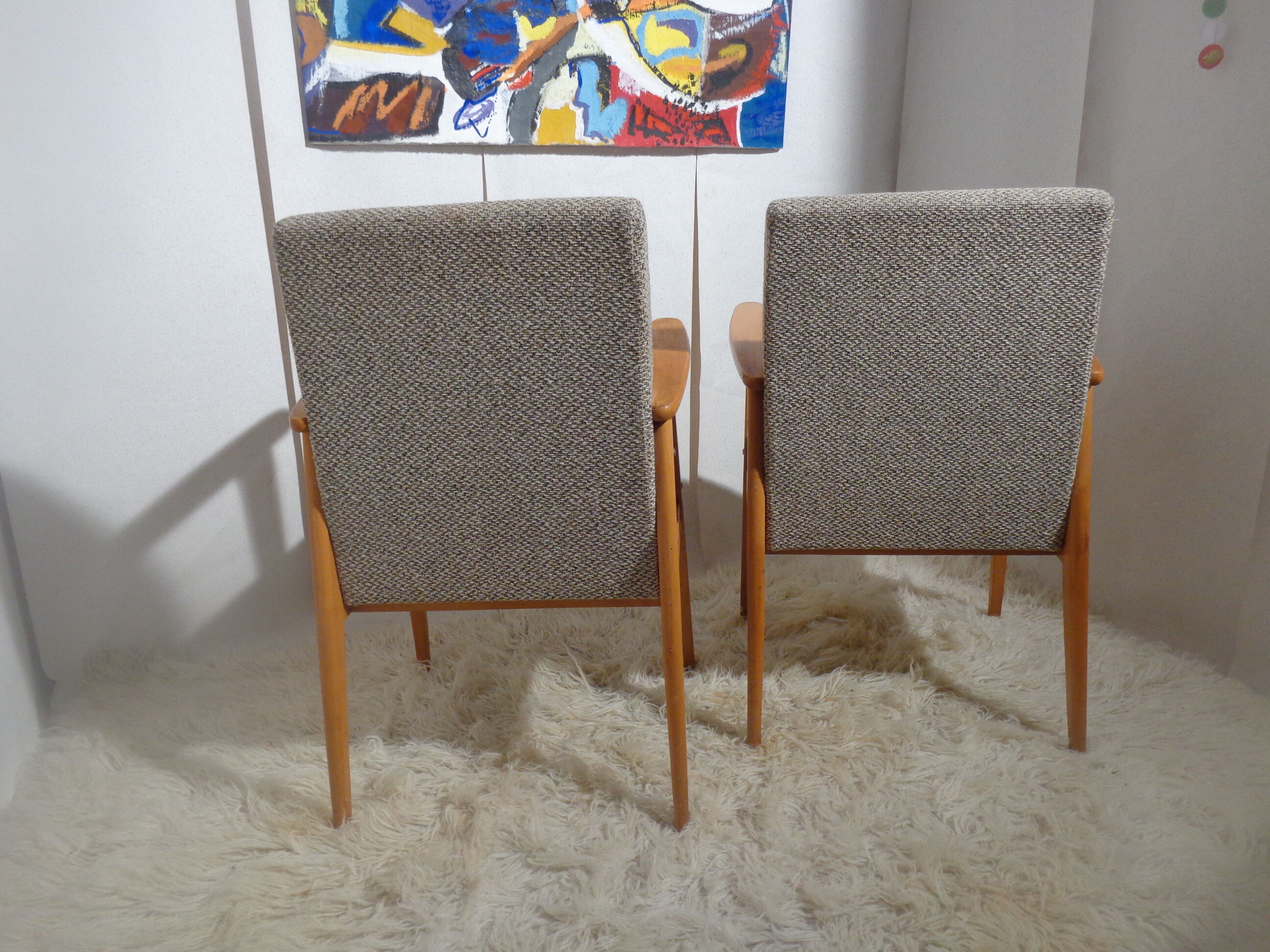 Pair of vintage Scandinavian armchairs from the 60s light wood