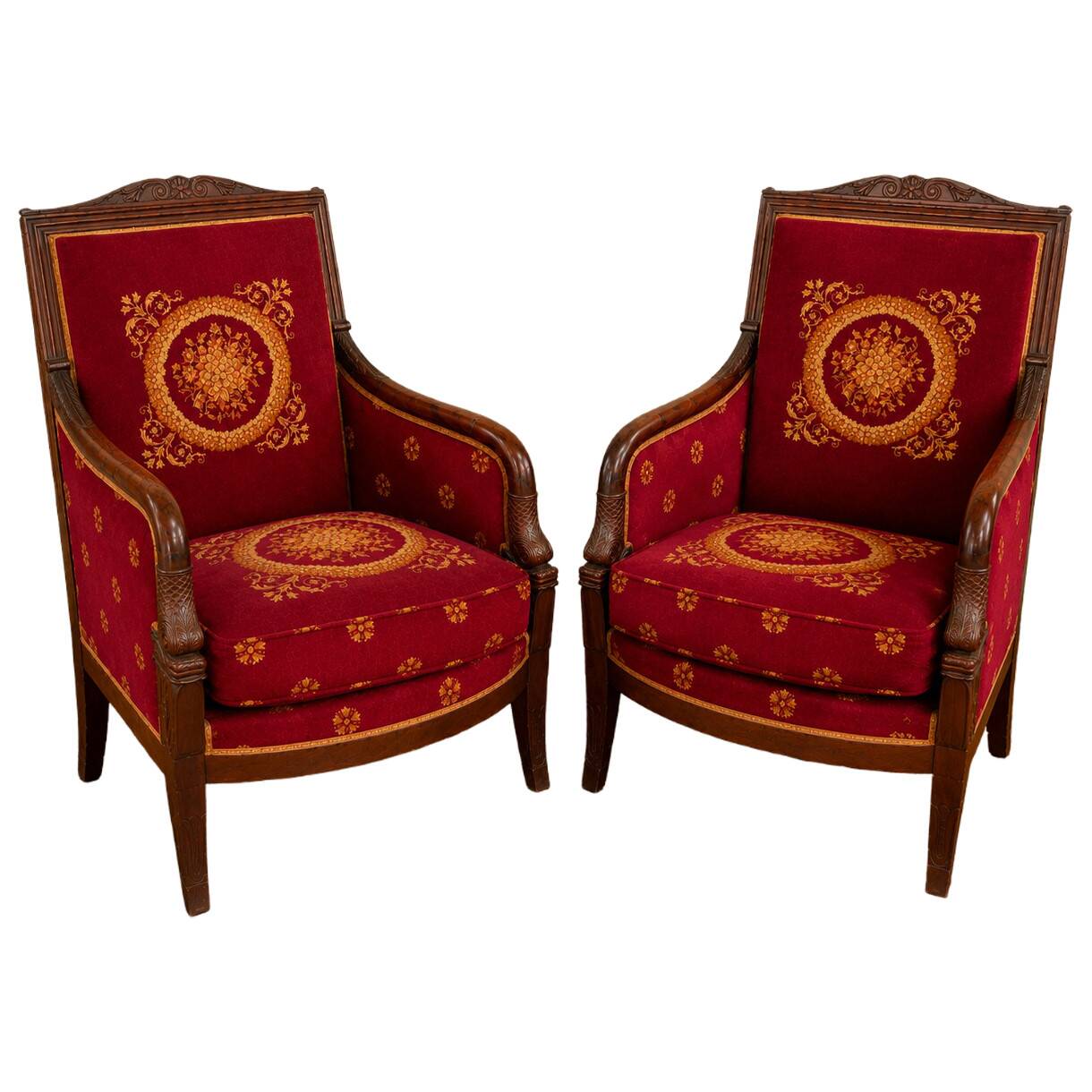 Pair of Empire period armchairs in mahogany