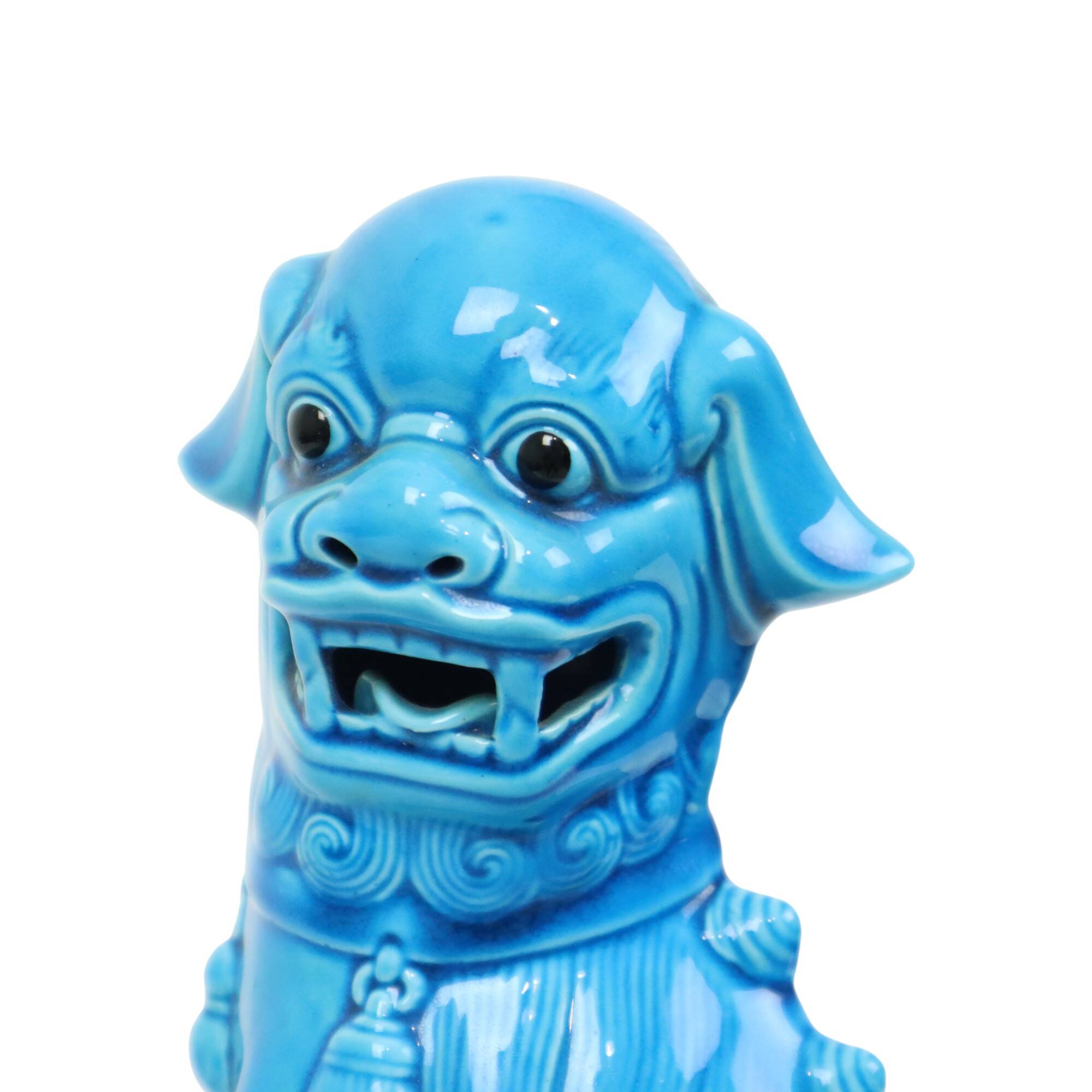 Large Foo Dog Temple Lion Blue Glazed Ceramic 32cm