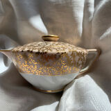 Pink and golden teapot and sugar bowl Limoges Charles Ahrenfeld