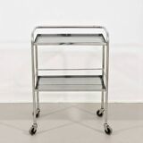 1970s chrome metal and smoked glass wheeled dessert trolley