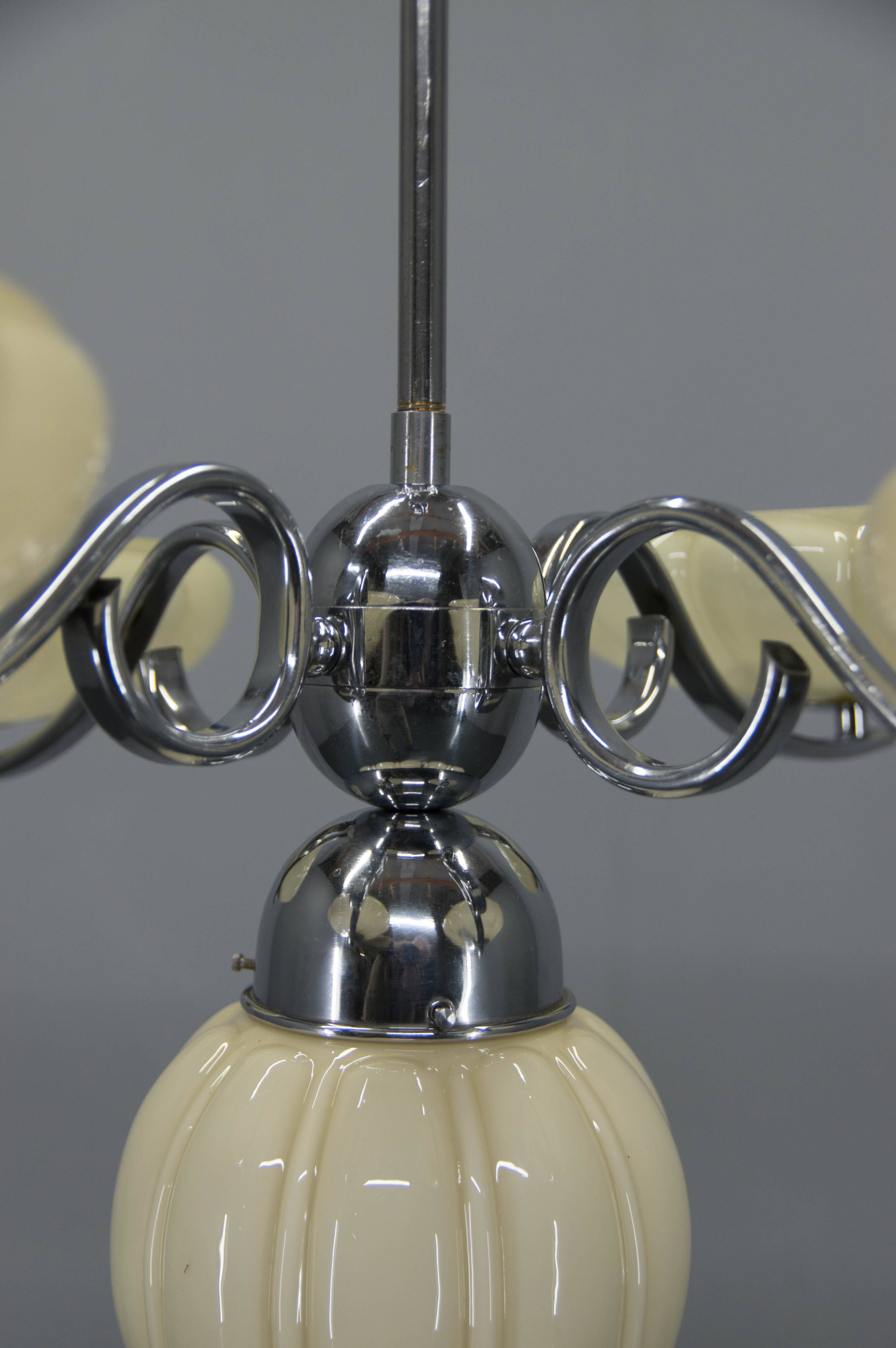 Art Deco Chrome and Glass Chandelier, 1930s