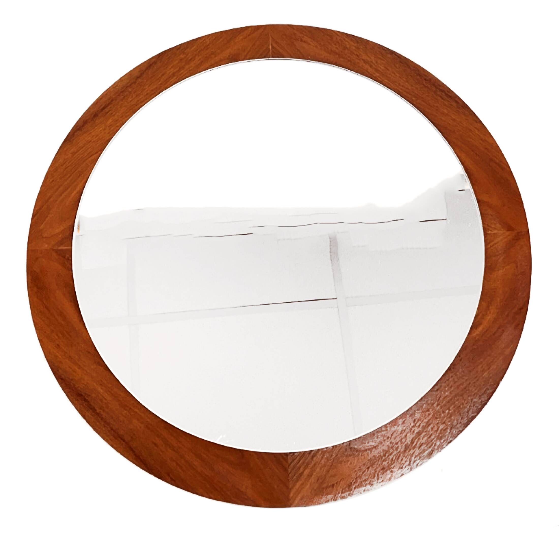 Round vintage mirror with wooden frame Scandinavian style Denmark 1960s