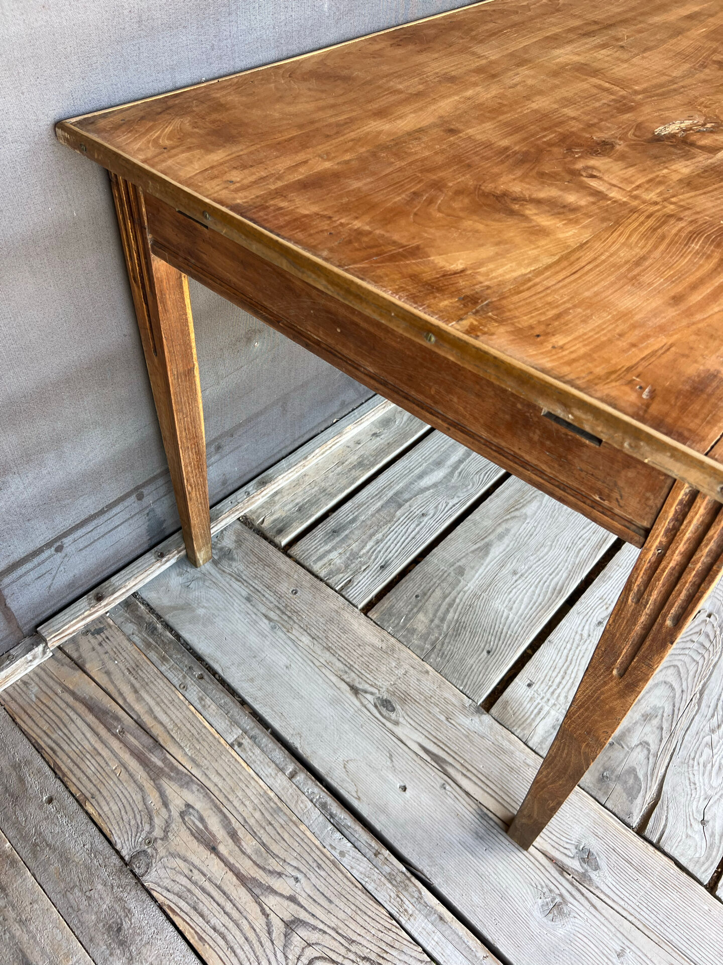 Old raw wood table with extension