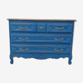 Commode style Louis xv bleu bering plateau brut