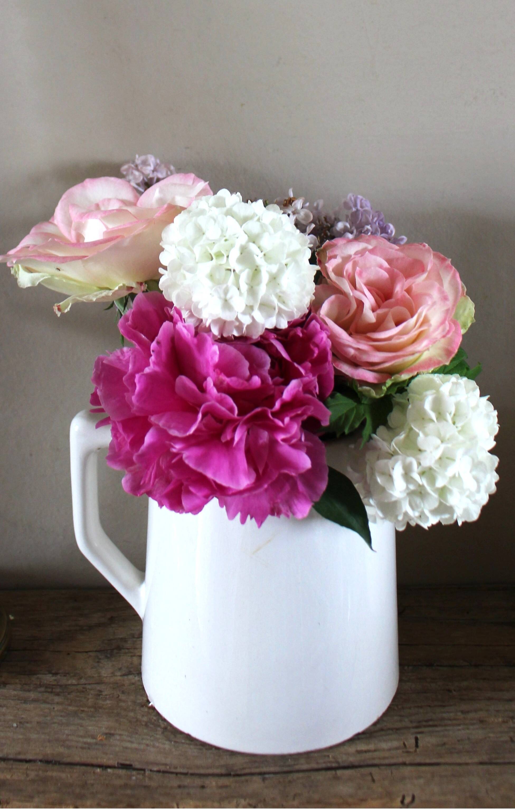 White earthenware pitcher carafe Digoin Sarreguemines