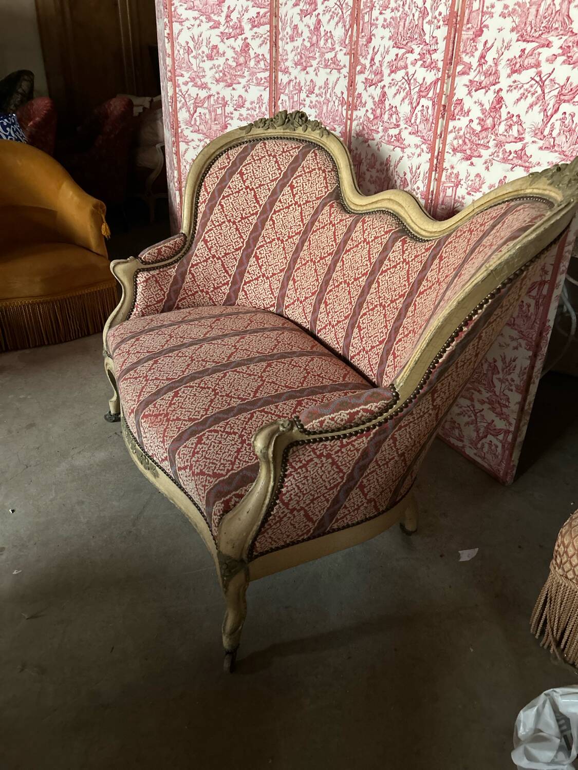 Antique Louis XV style bench, Napoleonic III period.