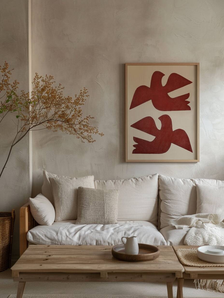 Framed painting on paper - Birds painting 50x70cm - signed Eawy