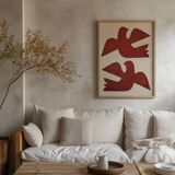 Framed painting on paper - Birds painting 50x70cm - signed Eawy
