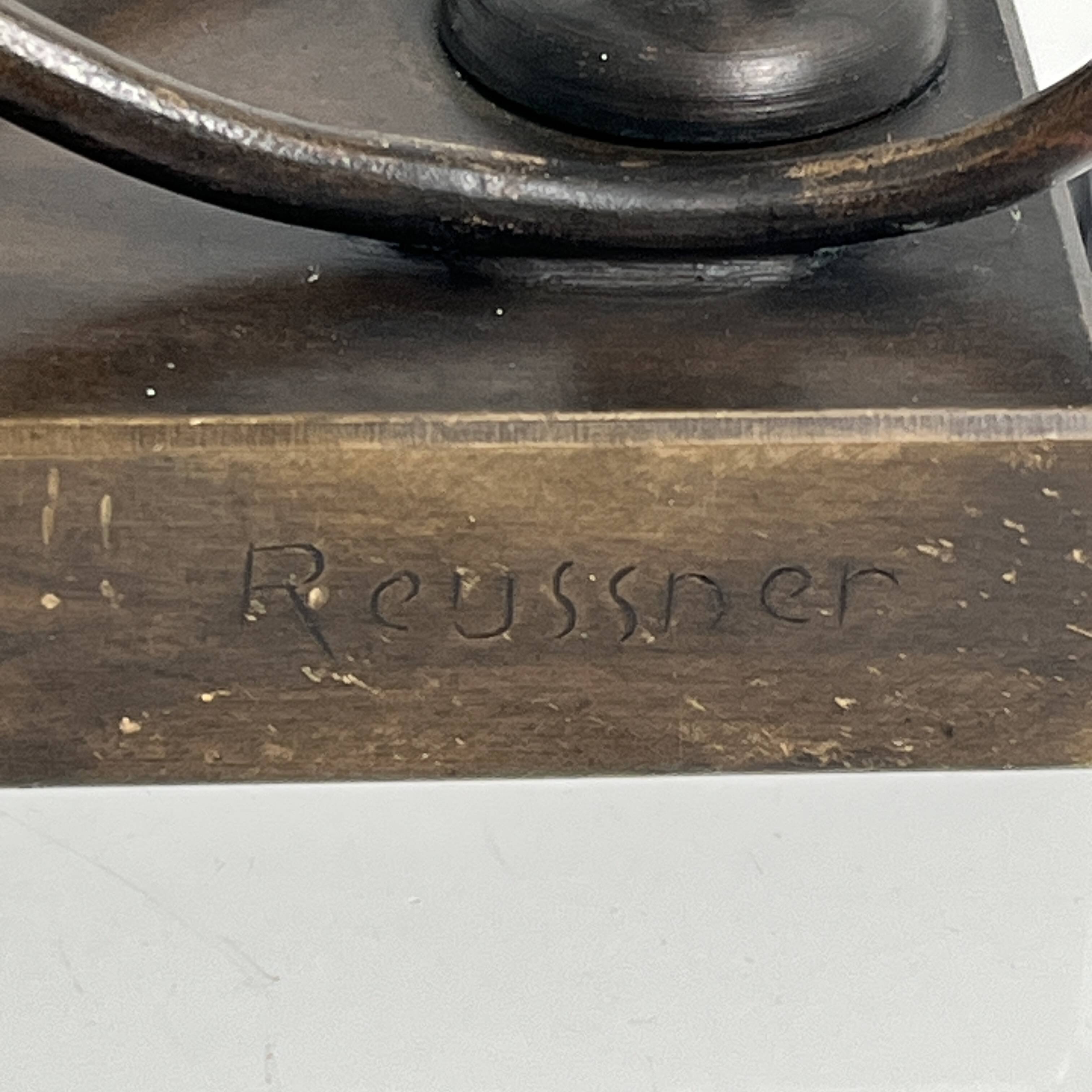 Bronze lamp base with fish decoration in Art Deco style Reussner Switzerland