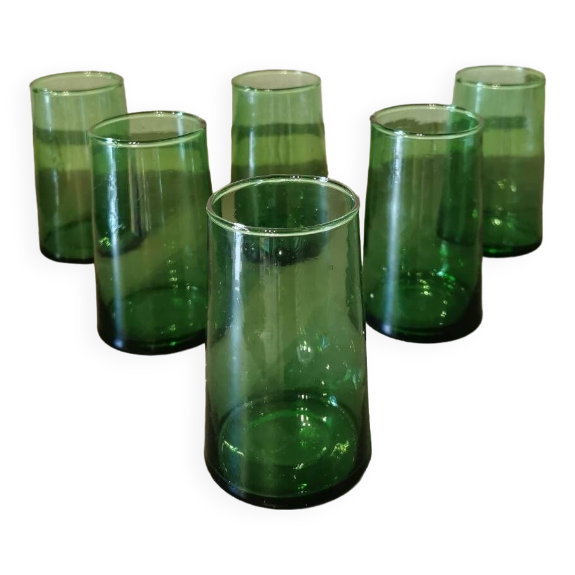 6 large green Beldi glasses