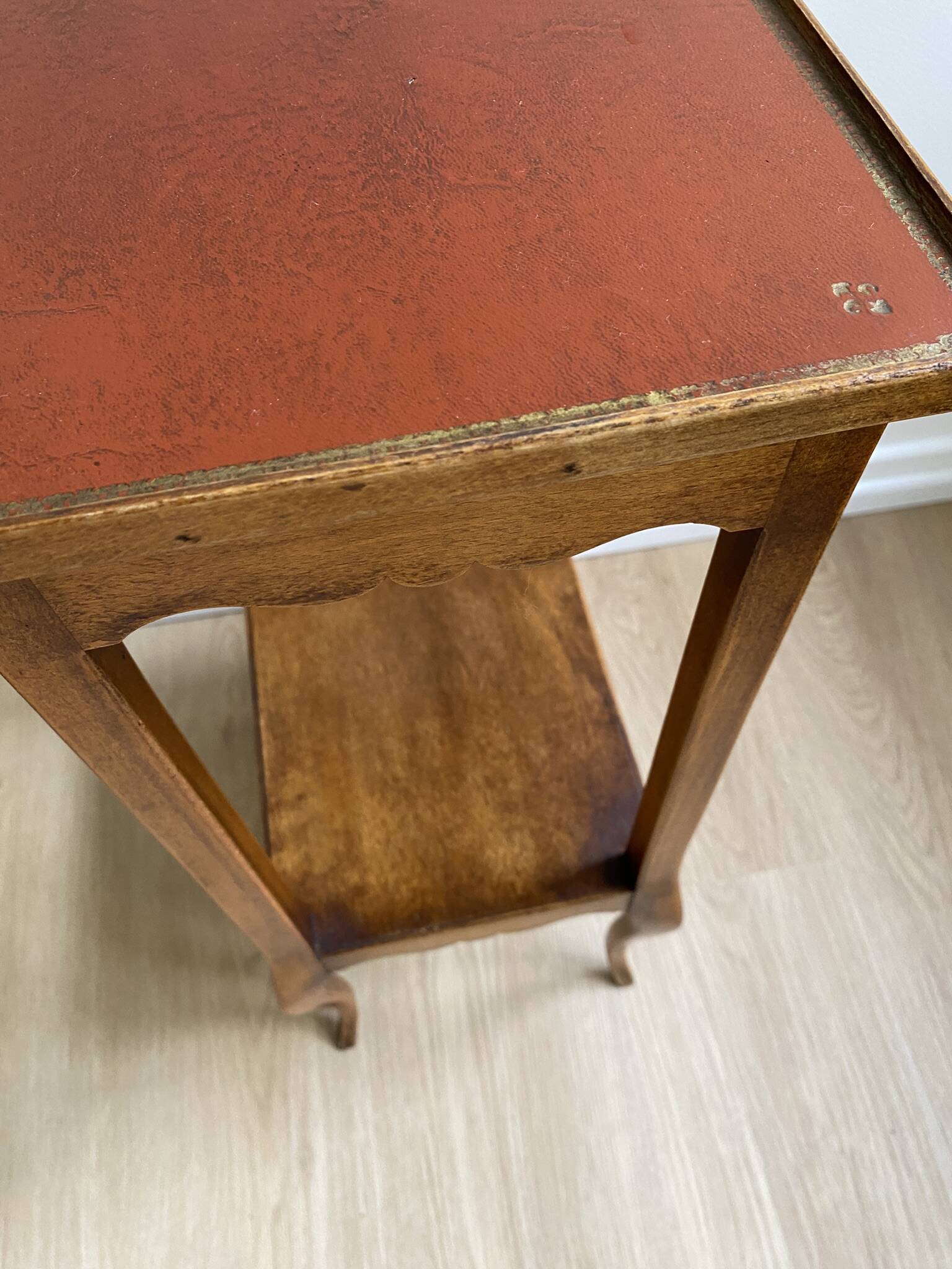 Small bedside table, nightstand, two-top ash plant stand with discreet drawer