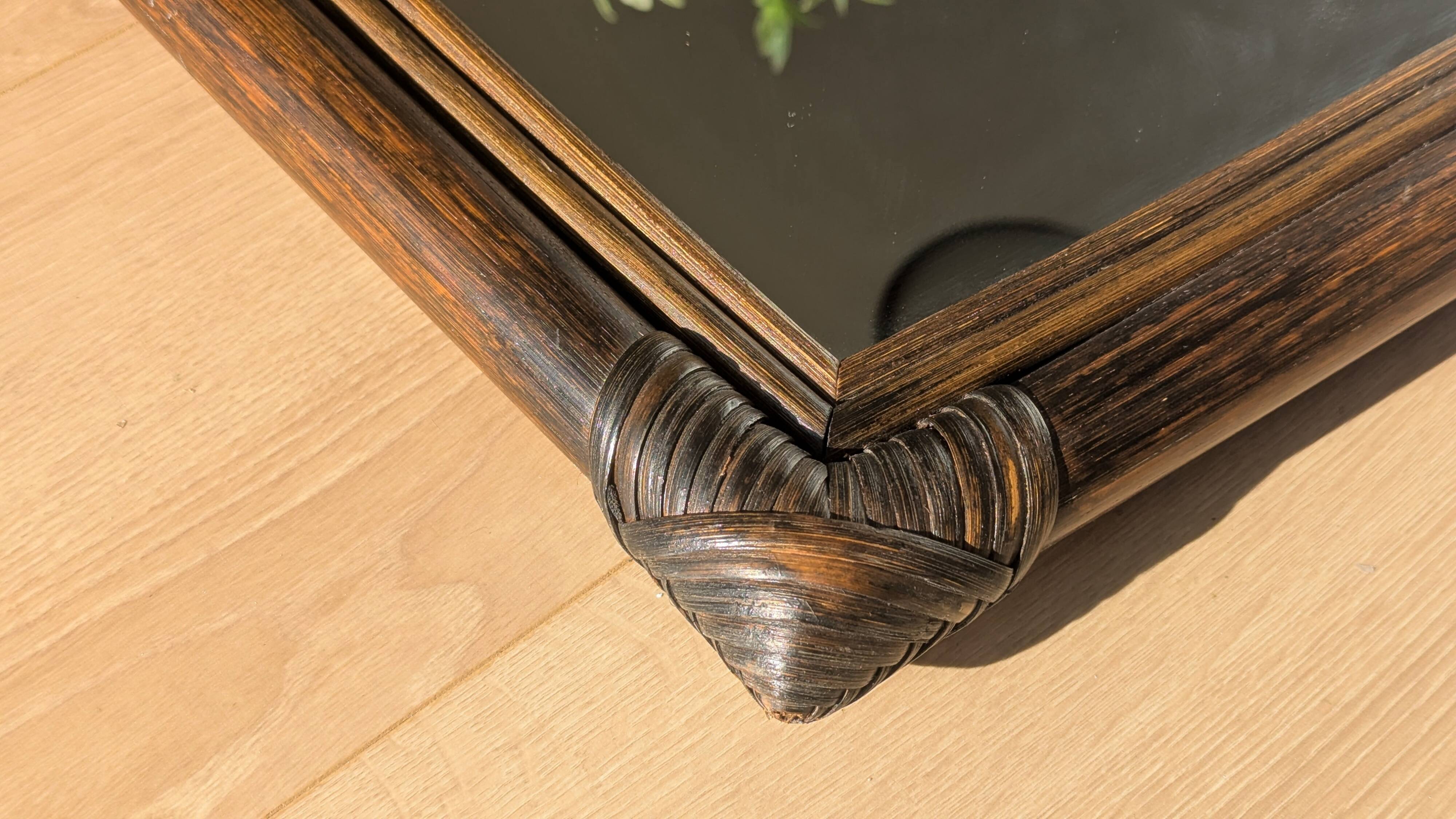 Mirror - Vintage 49x43 cm - Bamboo, Rattan - Patinated wood 1970