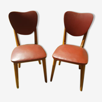 Paire de chaises type Baumann skaï 1960 pieds compas