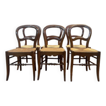 Set of 6 Louis Philippe straw chairs