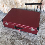 Old suitcase red cardboard bordeaux clasp metal vintage