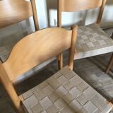 Set of 6 vintage brutalist chairs and beech and jute straps