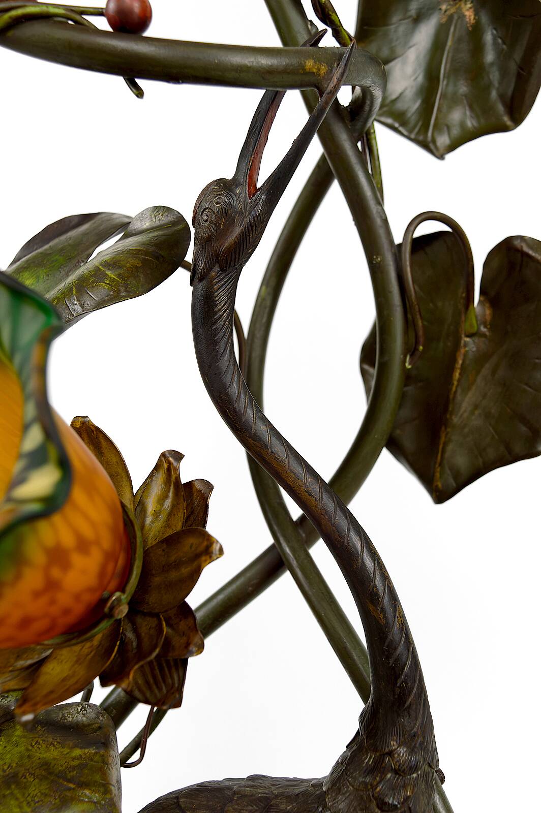 Japanese-style Heron floor lamp, Art Nouveau, France, circa 1900