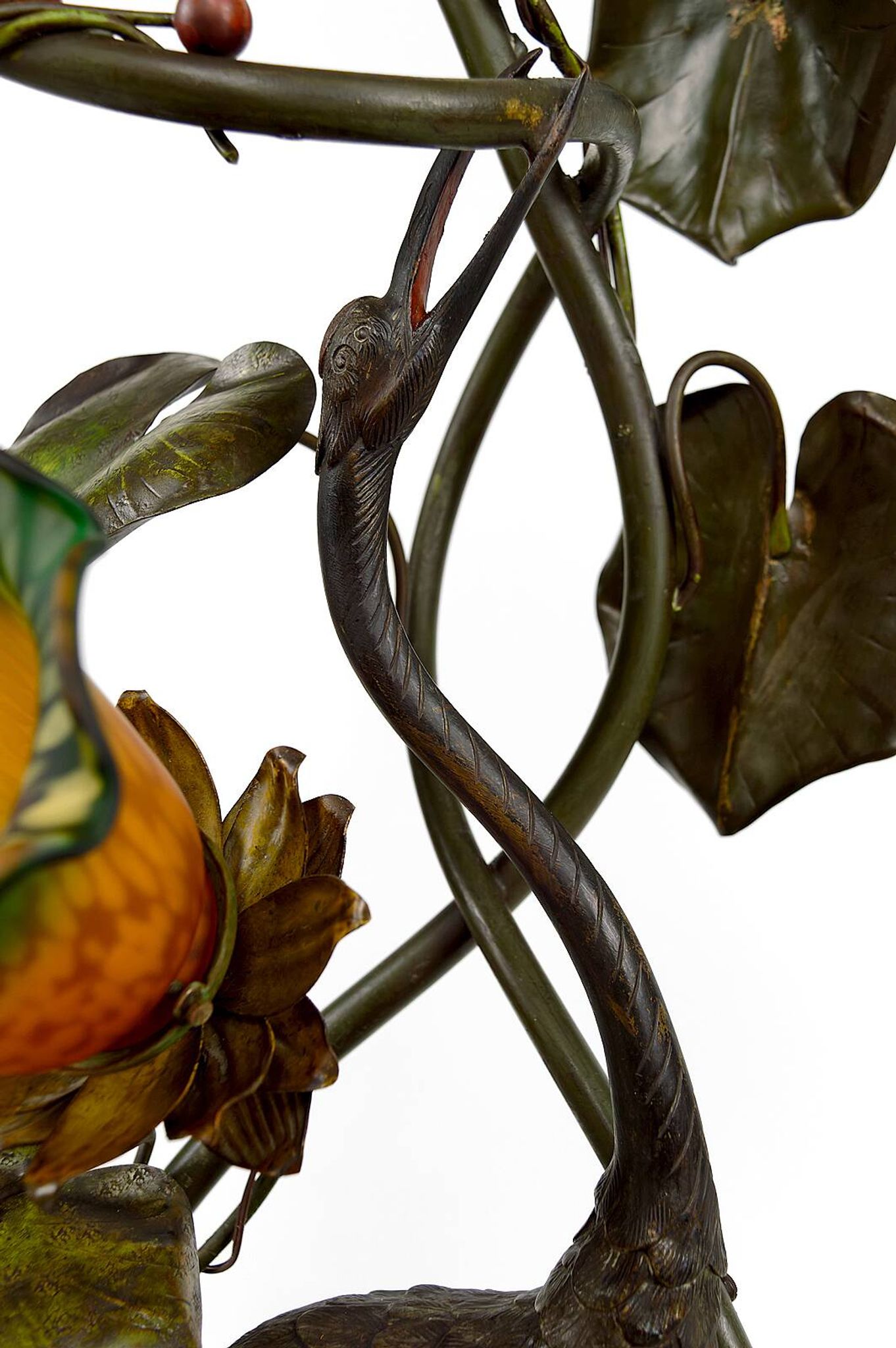 Japanese-style Heron floor lamp, Art Nouveau, France, circa 1900