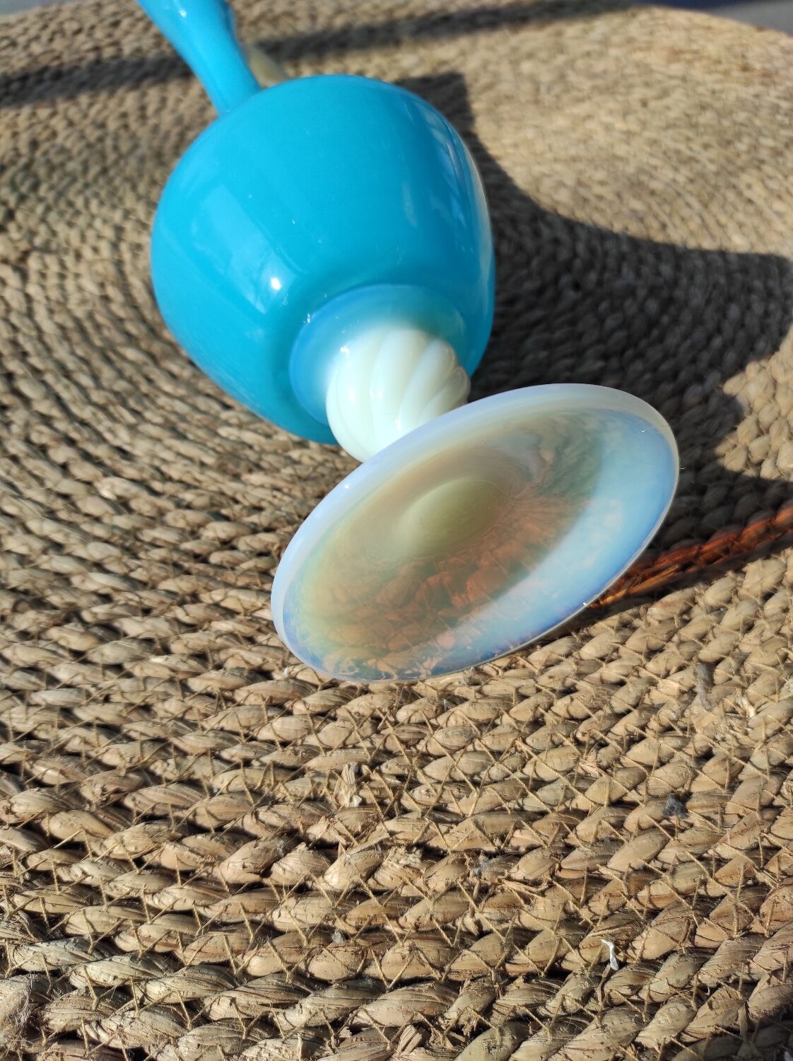 Murano blue opaline carafe vase