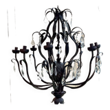 Large pineapple chandelier in blackened metal and tassels