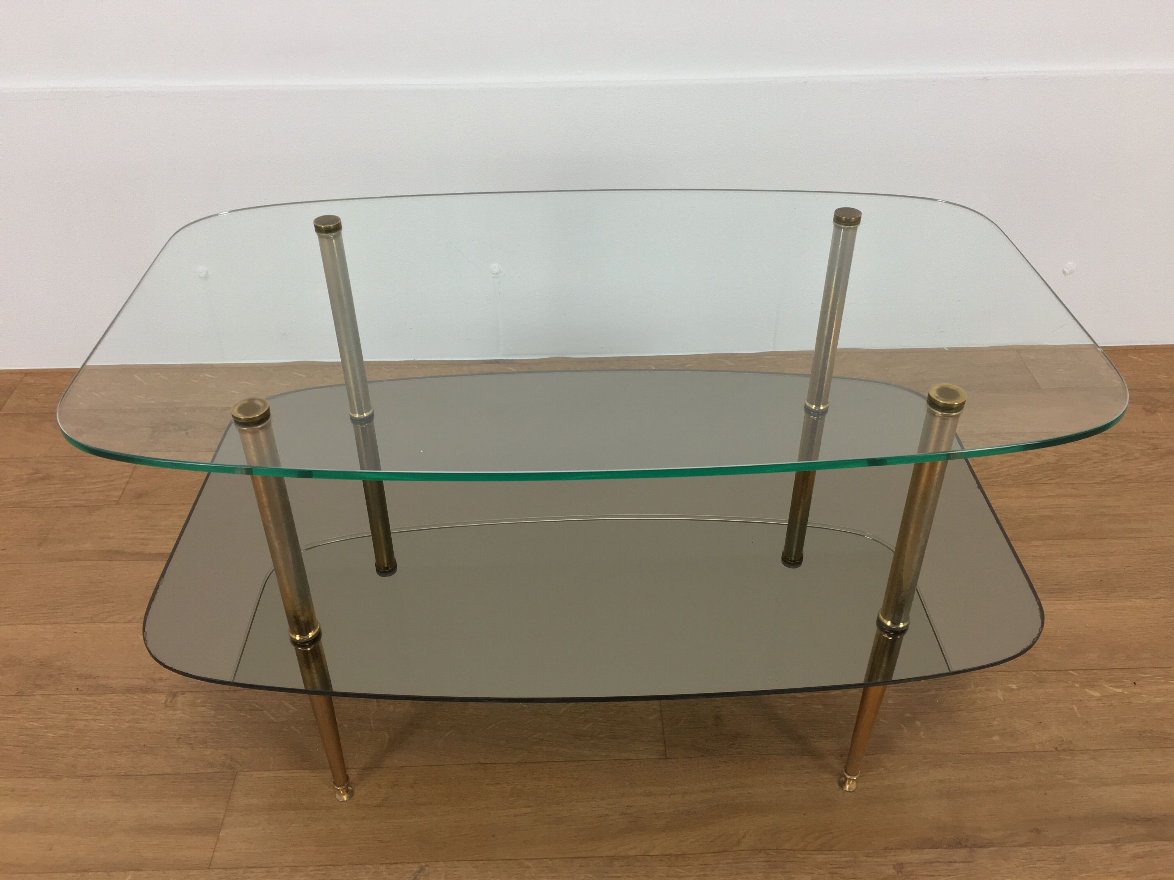 Double tray coffee table glass and gold metal 50s
