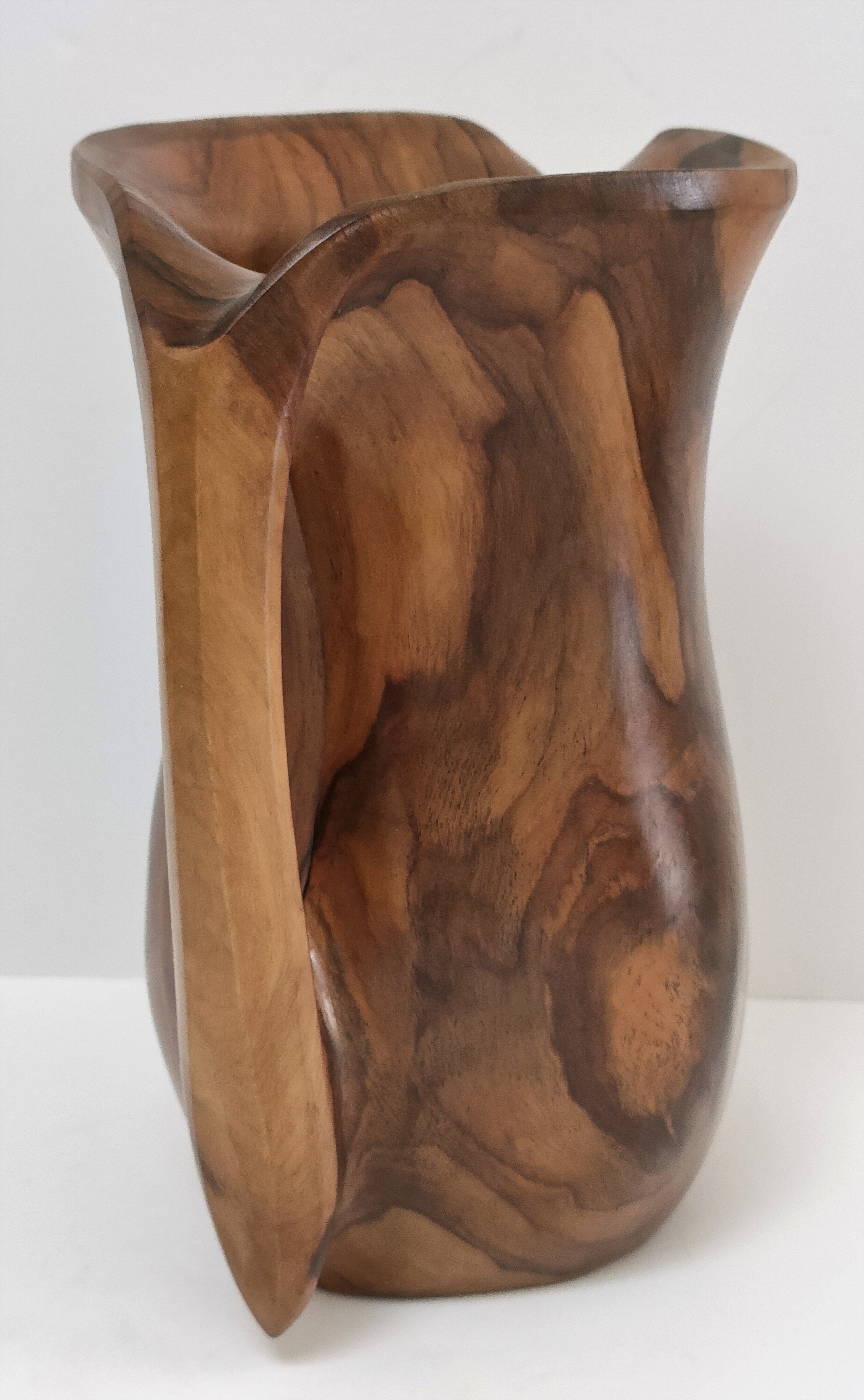 Sculptural pitcher olive wood design 60s
