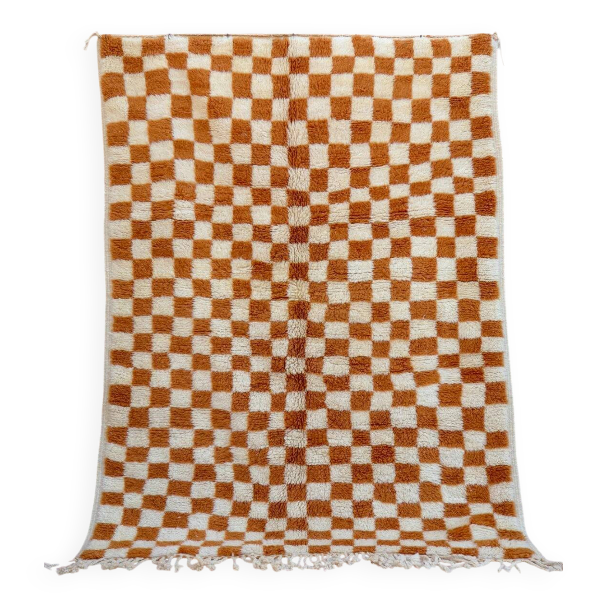 Berber rug in brown and beige check pattern - 206 x 154 cm