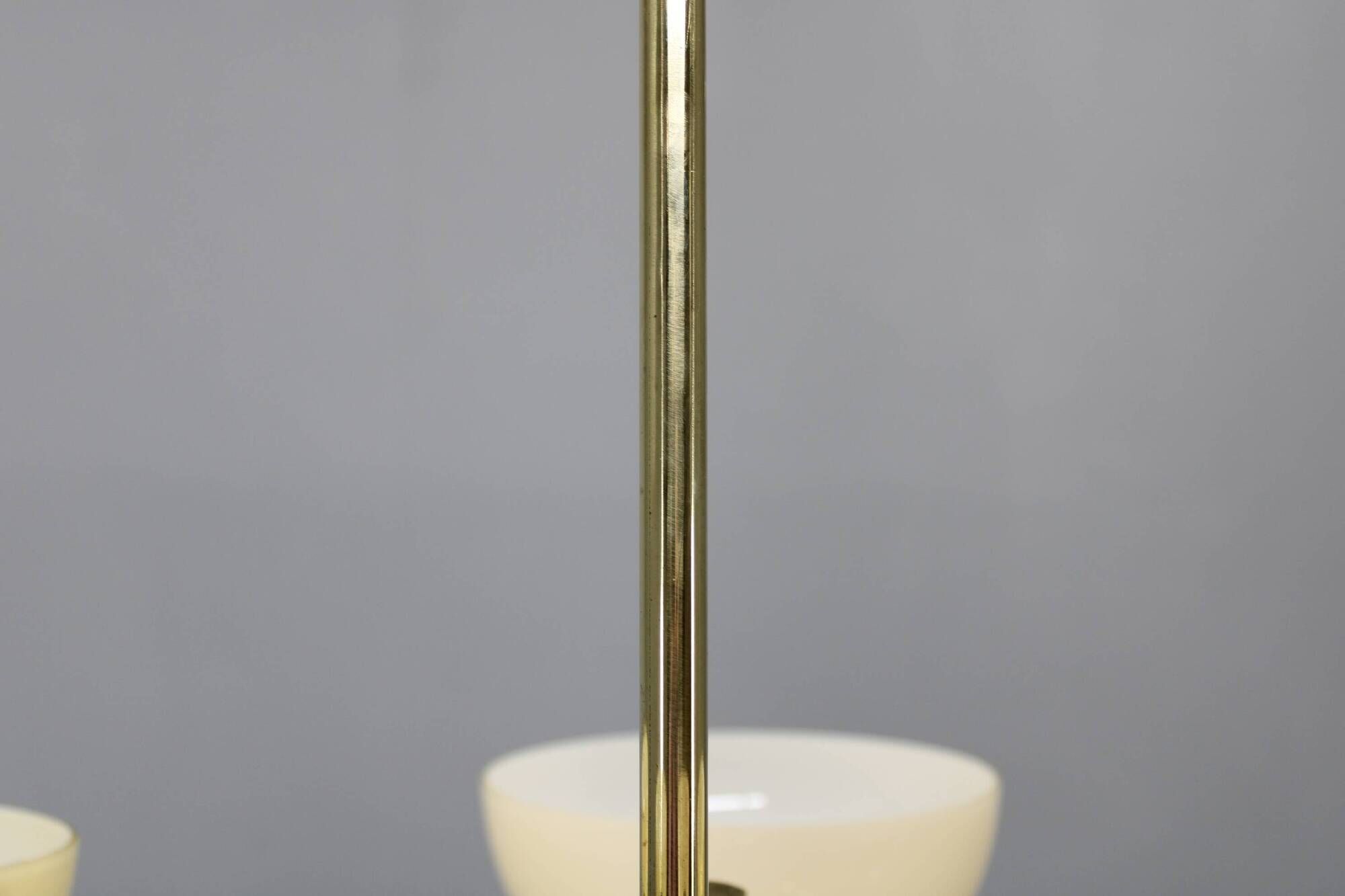 Art Deco brass chandelier with cream opaline glass, Czechoslovakia 1930s
