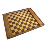 Double-Sided Wooden Checkers + Chess Game Board + Vintage Squares #D62
