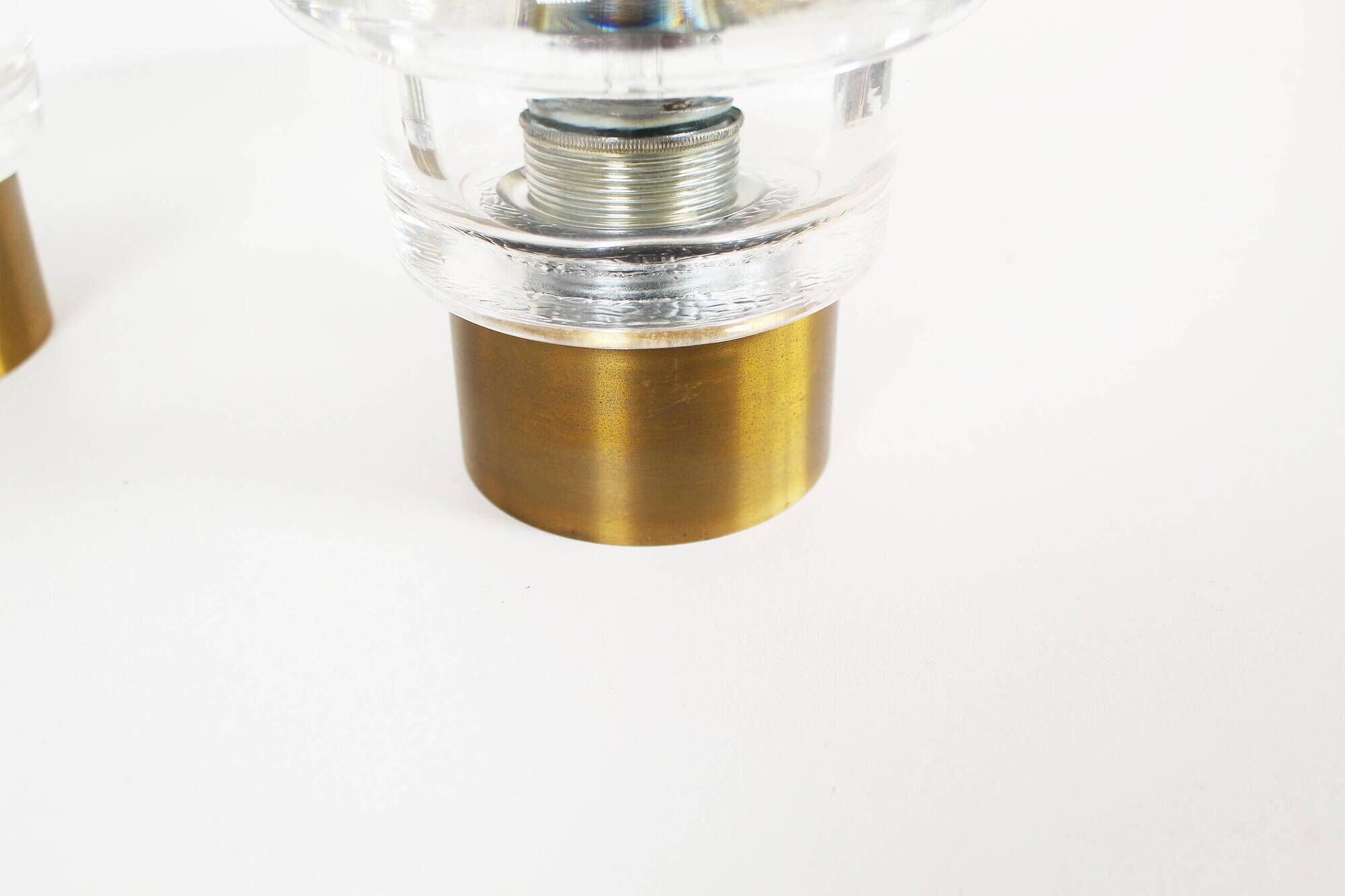 Pair of ice glass and brass wall lamps by Cosack Leuchten