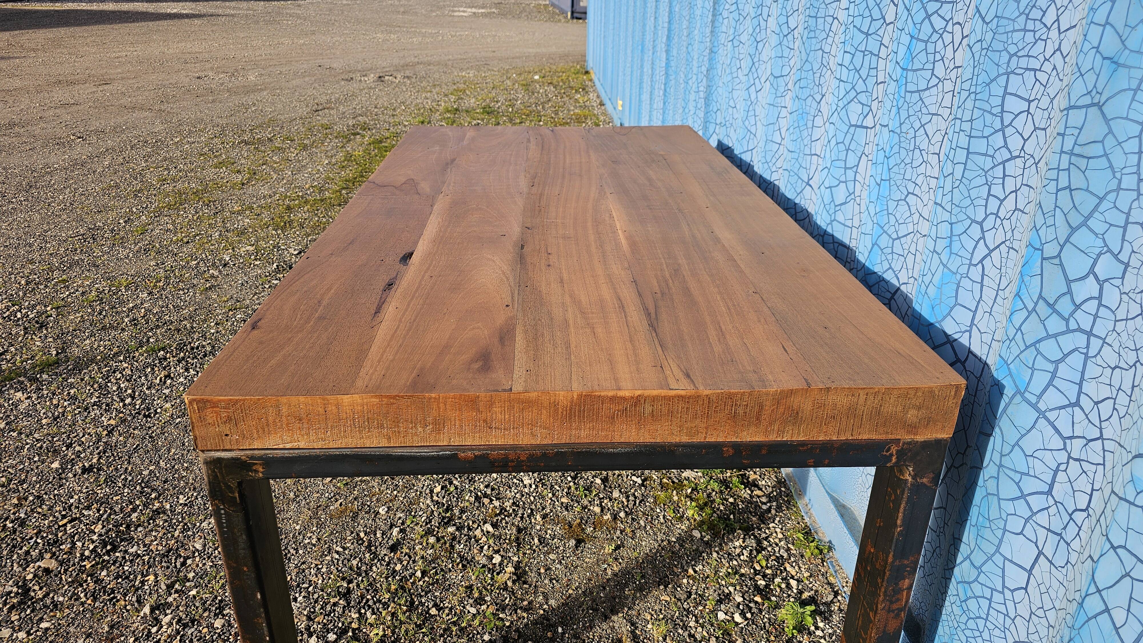 Industrial teak and metal table