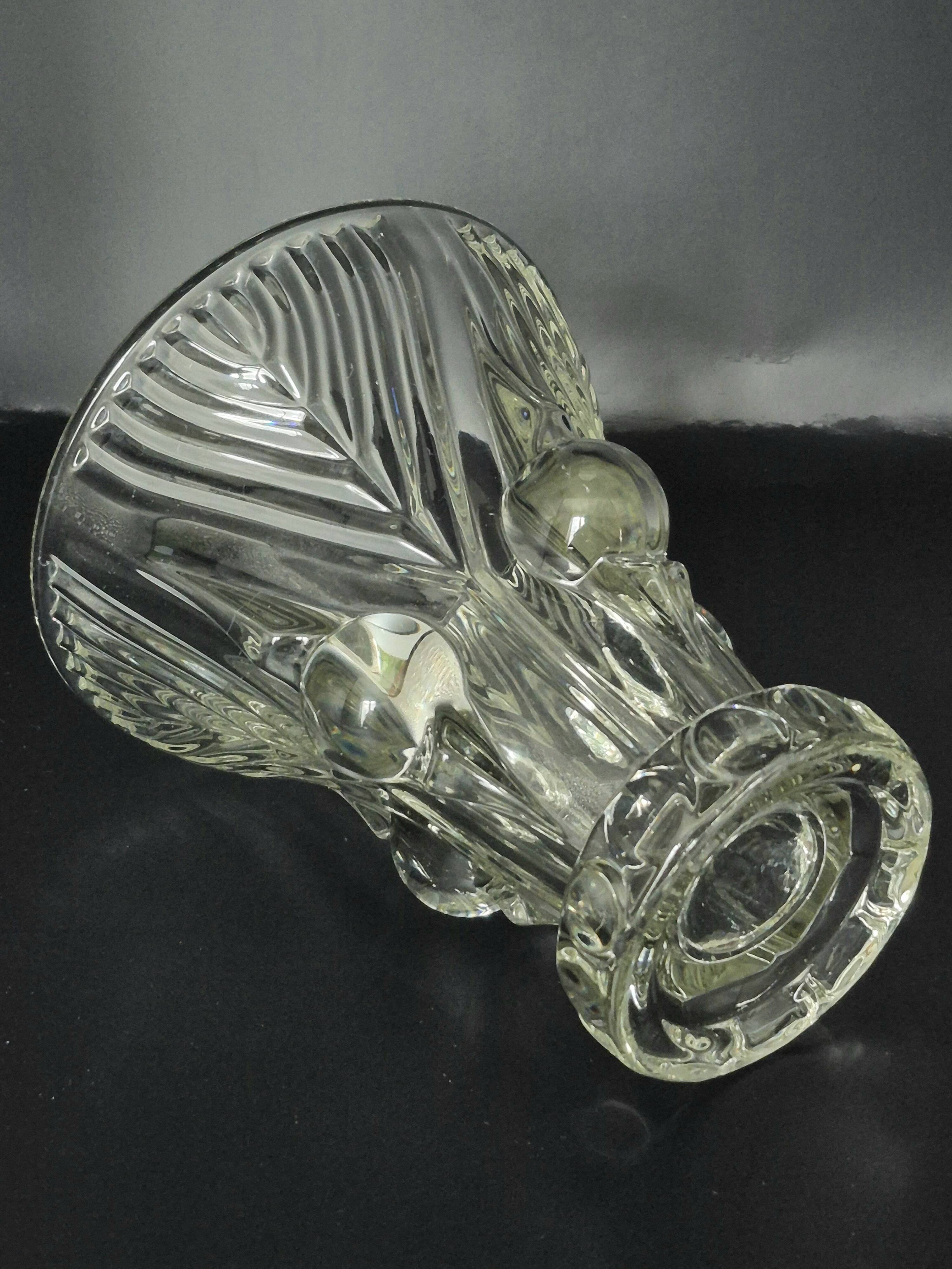 Vintage thick moulded glass/crystal vase Sculptural design Art Deco