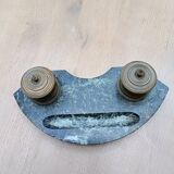 Ancien encrier, base marbre et encriers (x2)  en bronze ciselé, 19ème