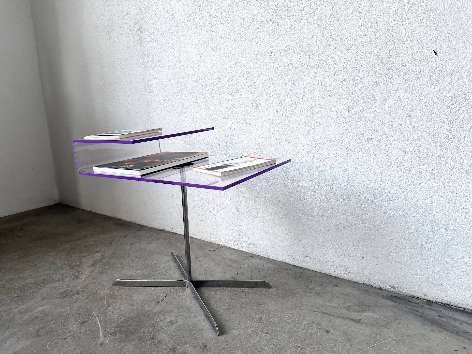 Transparent acrylic and chrome side table, 1970s design.