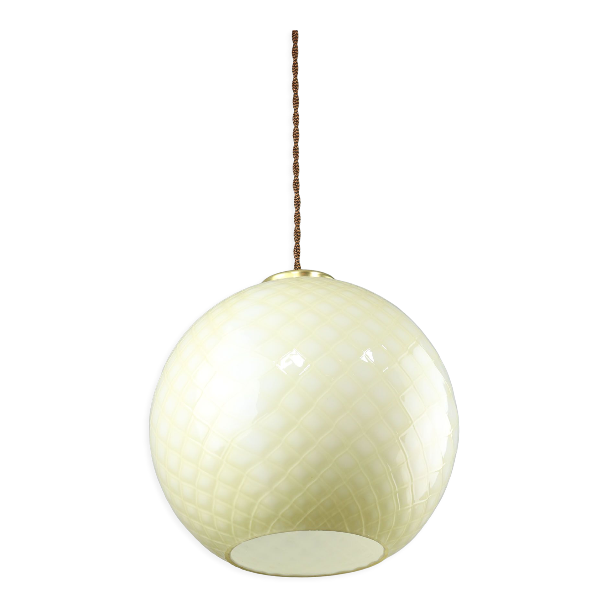 Mid-century Yellow & Brass Pendant Lamp