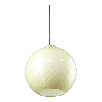 Mid-century Yellow & Brass Pendant Lamp