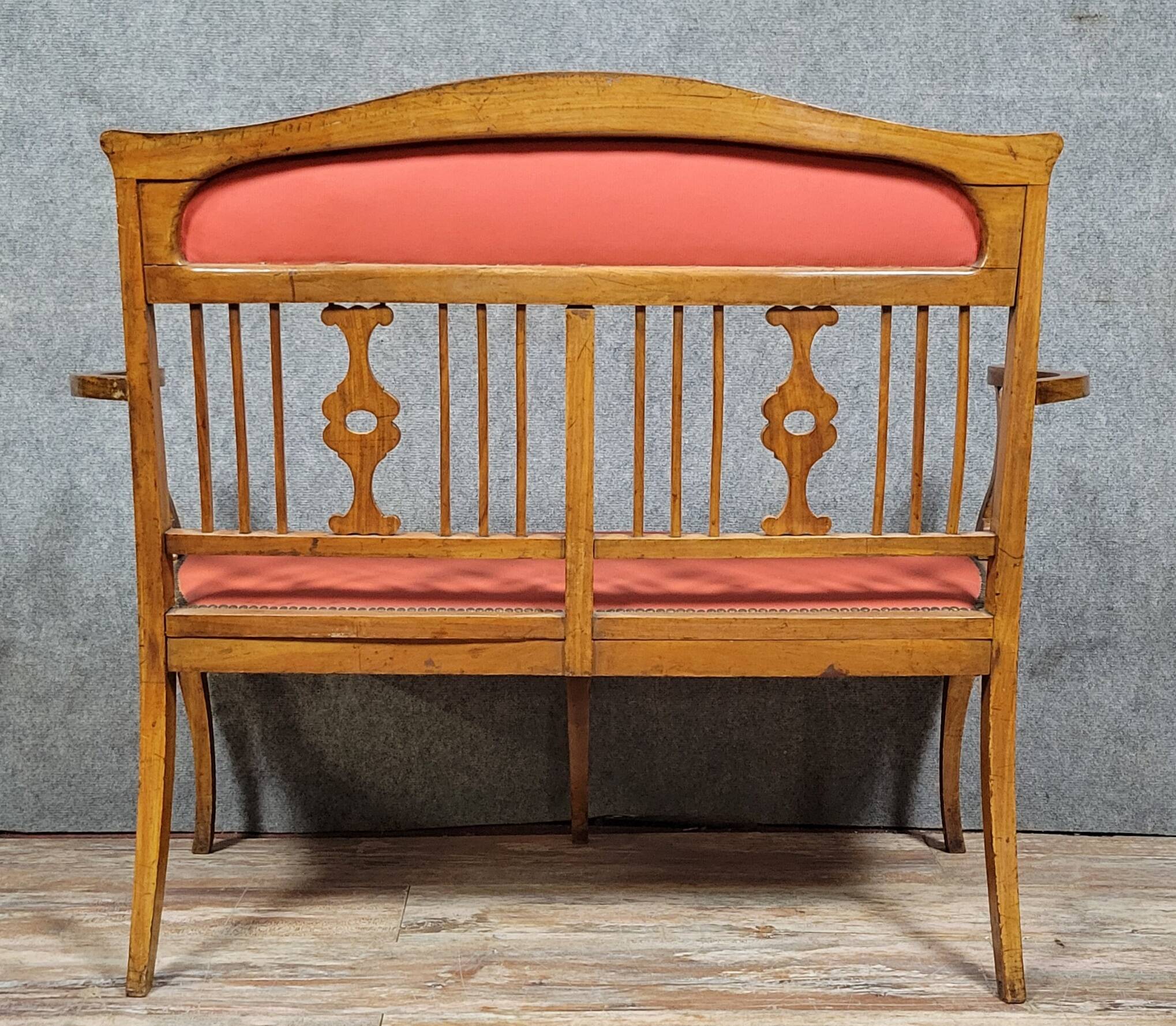 Art Nouveau period bench in light wood and marquetry circa 1900