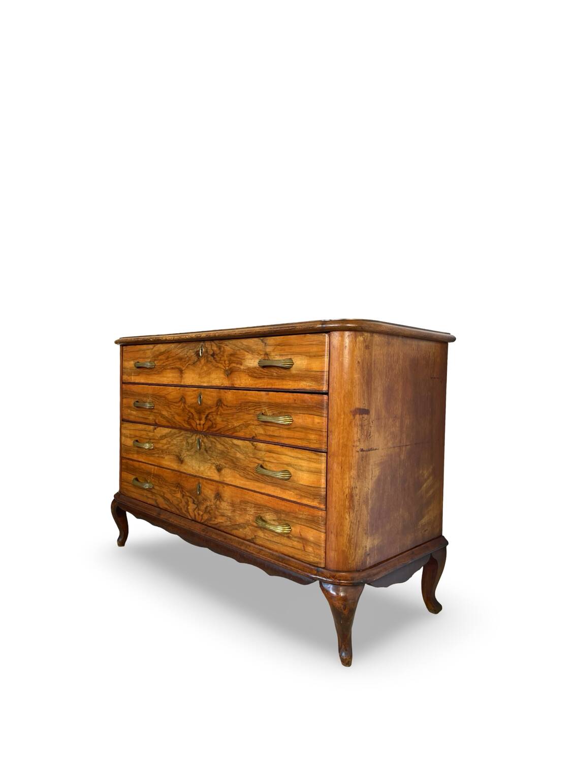 Italian art deco burl walnut chest of drawers, 1930s/1940s