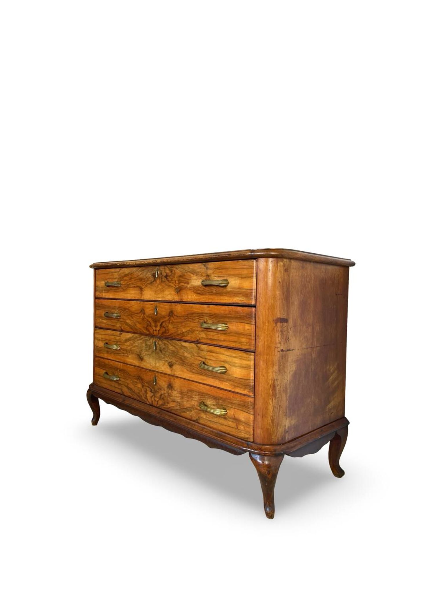 Italian art deco burl walnut chest of drawers, 1930s/1940s
