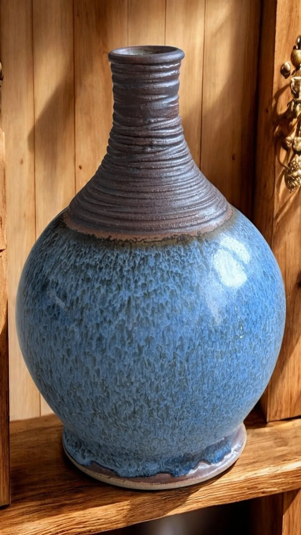 Superb Contemporary Blue Stoneware Round Vase – Signed Pierre Bernier