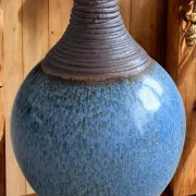 Superb Contemporary Blue Stoneware Round Vase – Signed Pierre Bernier