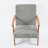 Vintage polish armchair, restored, 1960s, grey fabric, teak
