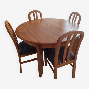 Ensemble table ronde orme & 4 chaises