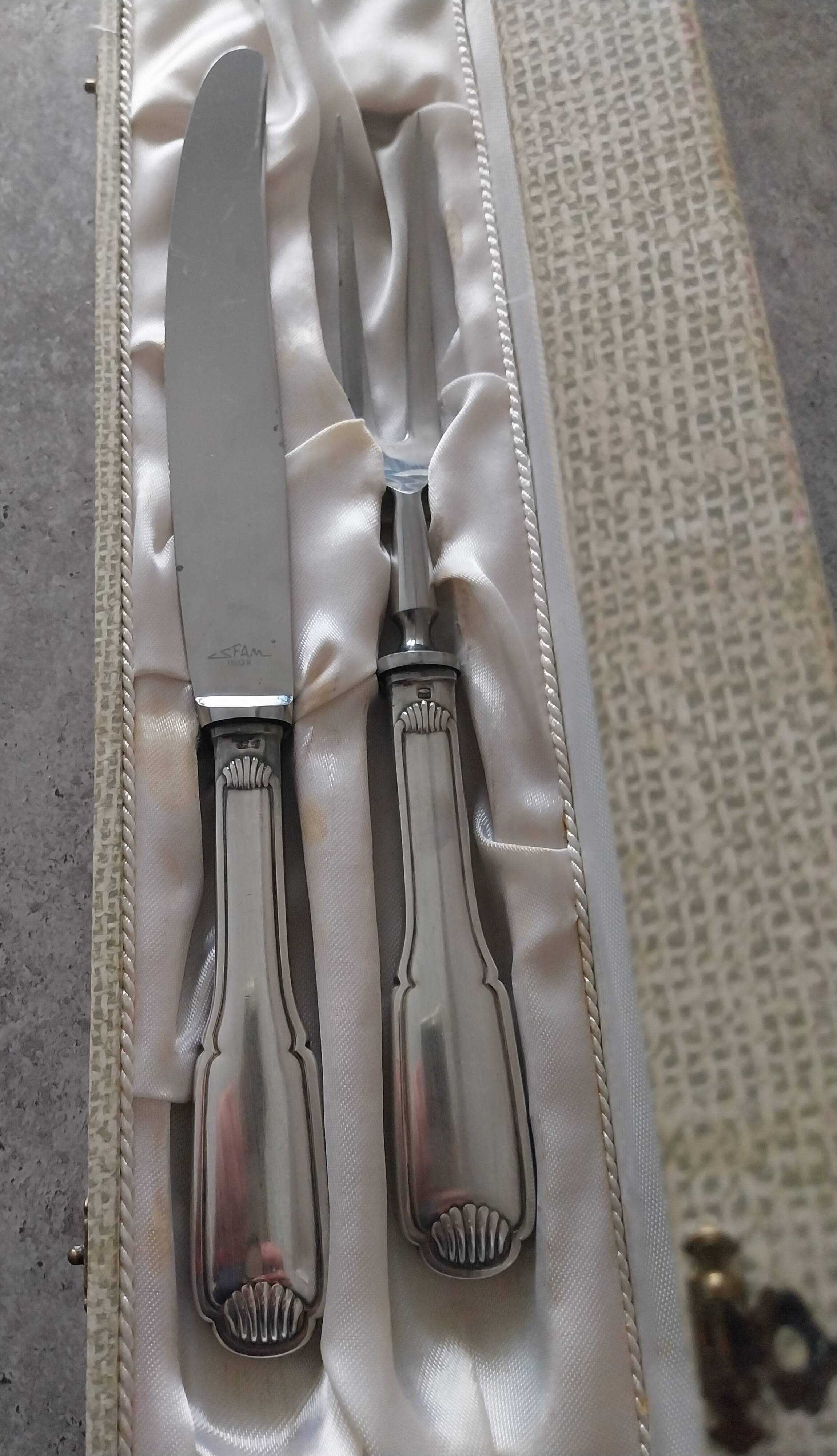 Service à découper vintage en métal argenté SFAM – Modèle Coquille